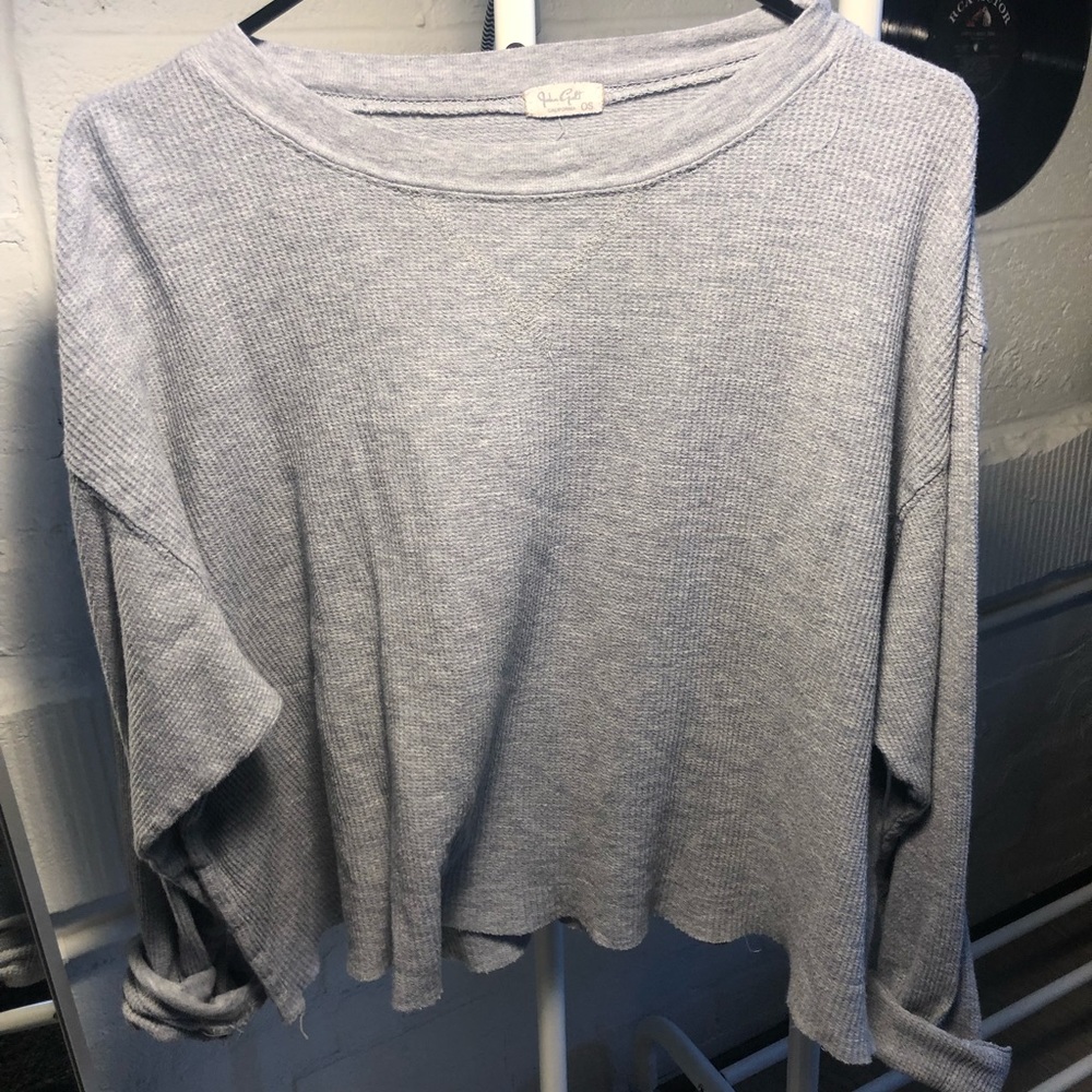 Grey Brandy Melville Waffle Long-Sleeve Tee